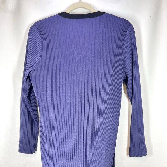 Misook Women Sz M Purple Ribbed Long Sleeve Button Front Cardigan Black Trim - Picture 10 of 11